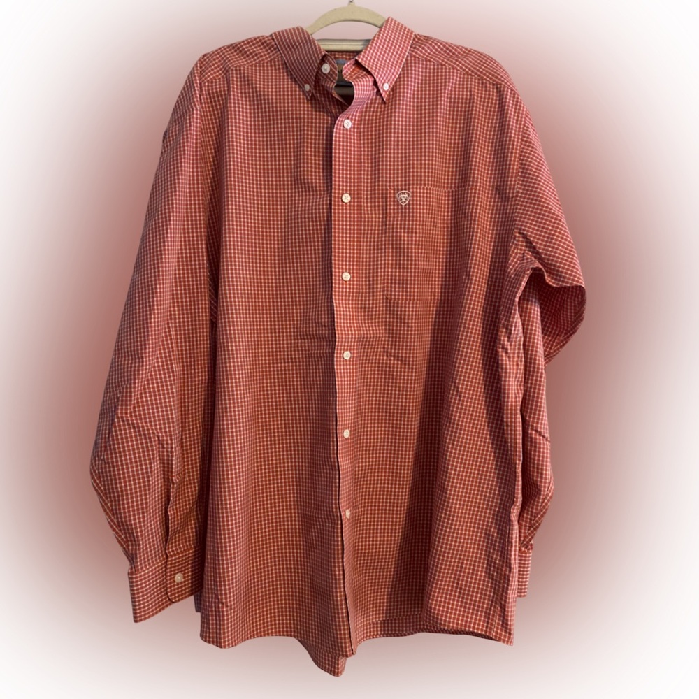 Ariat Men’s Pro Series Stretch Checkered Classic Fit Western Shirt Orange Sz XL